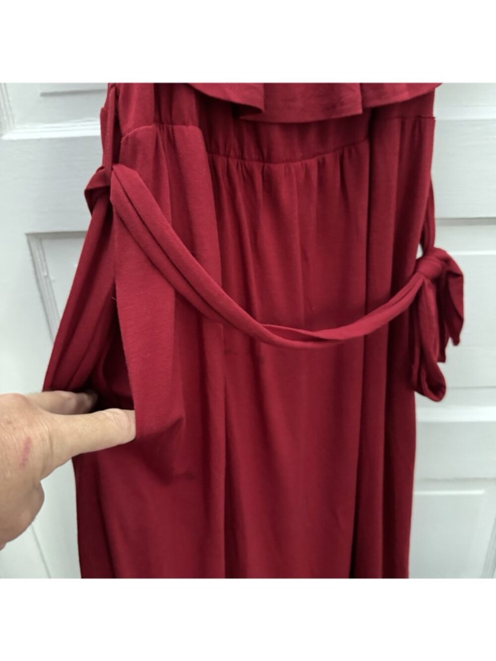 Pinup Fashion Burgundy Off Shoulder Maxi Dress Flutter Sleeve Belted 18 - Picture 3 of 12